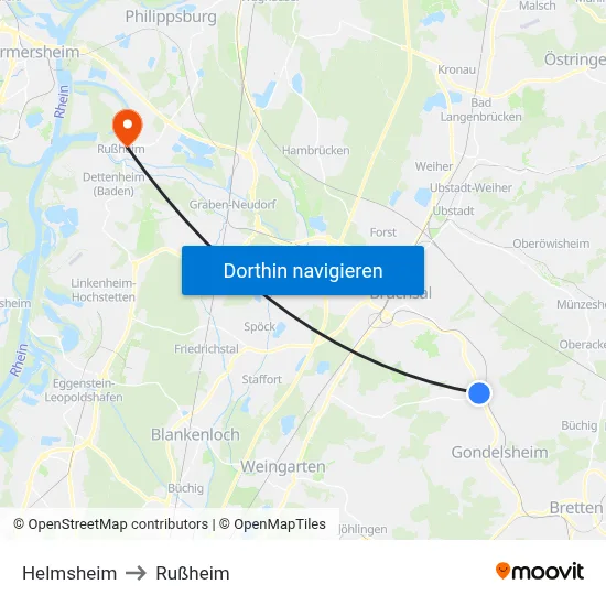 Helmsheim to Rußheim map