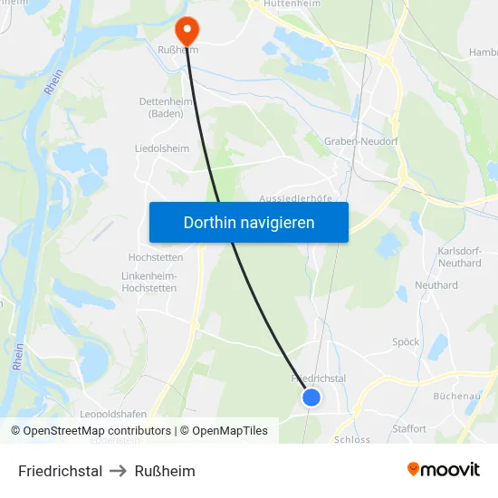 Friedrichstal to Rußheim map