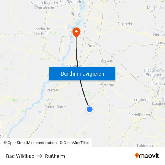 Bad Wildbad to Rußheim map