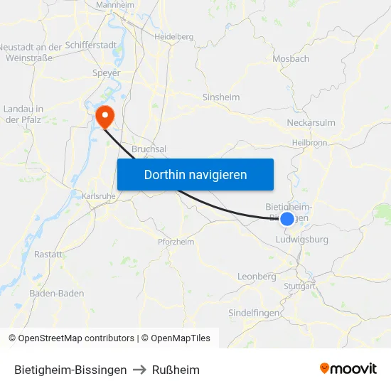 Bietigheim-Bissingen to Rußheim map