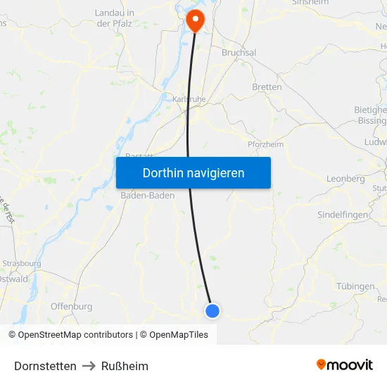Dornstetten to Rußheim map