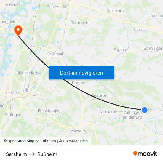 Sersheim to Rußheim map