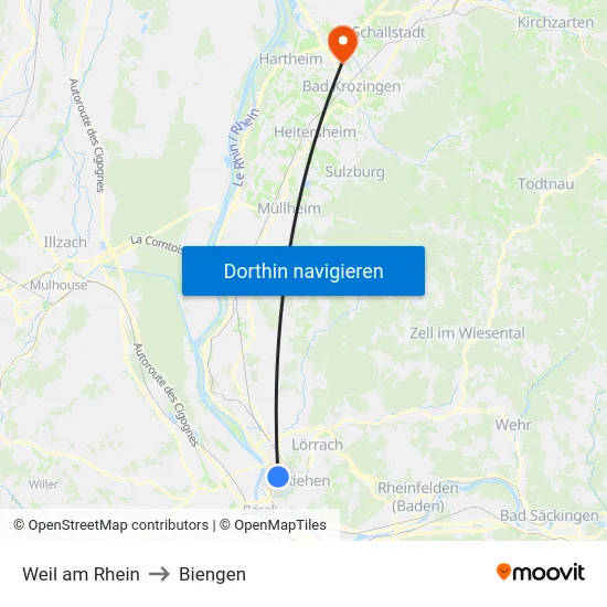 Weil am Rhein to Biengen map