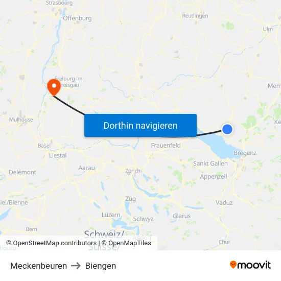 Meckenbeuren to Biengen map