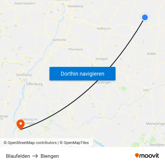 Blaufelden to Biengen map