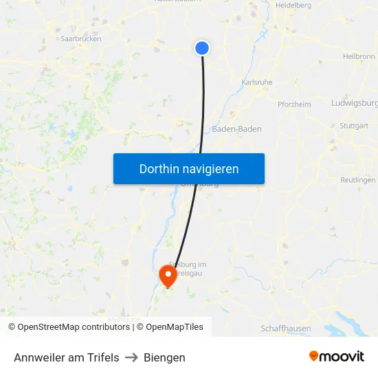 Annweiler am Trifels to Biengen map