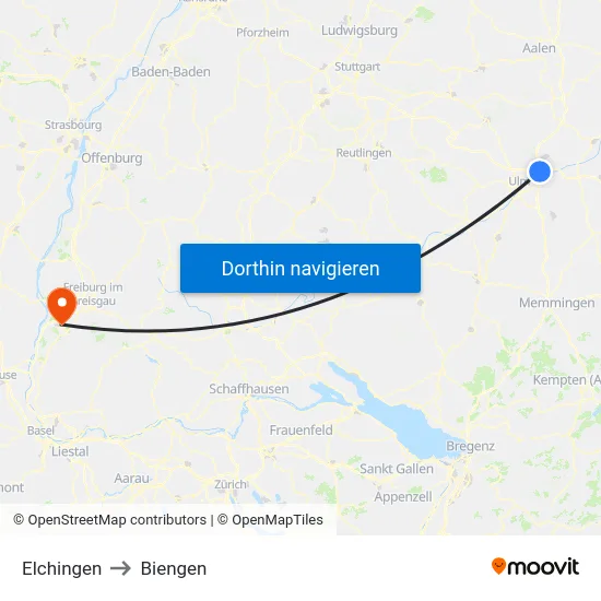 Elchingen to Biengen map