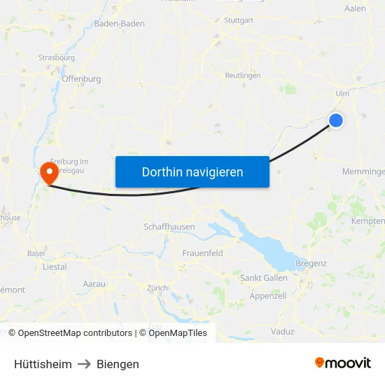 Hüttisheim to Biengen map