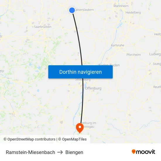 Ramstein-Miesenbach to Biengen map