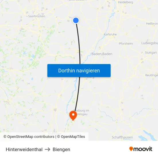 Hinterweidenthal to Biengen map