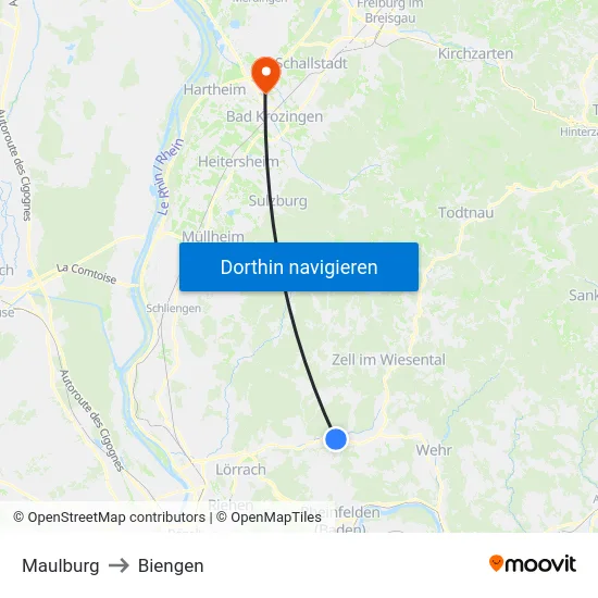 Maulburg to Biengen map