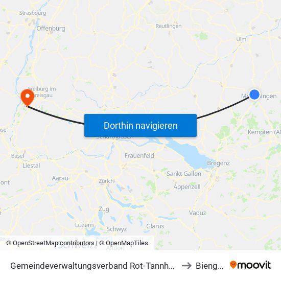 Gemeindeverwaltungsverband Rot-Tannheim to Biengen map