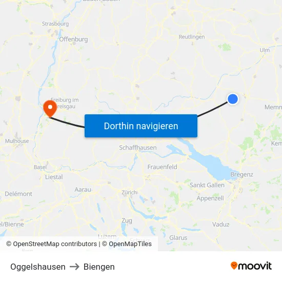 Oggelshausen to Biengen map