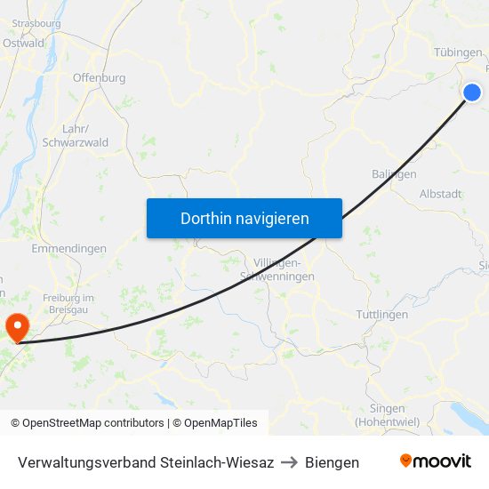 Verwaltungsverband Steinlach-Wiesaz to Biengen map