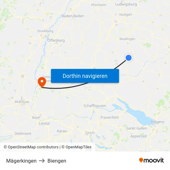 Mägerkingen to Biengen map