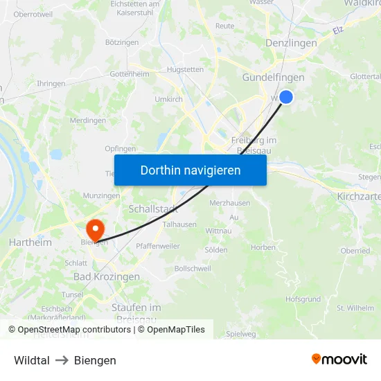 Wildtal to Biengen map