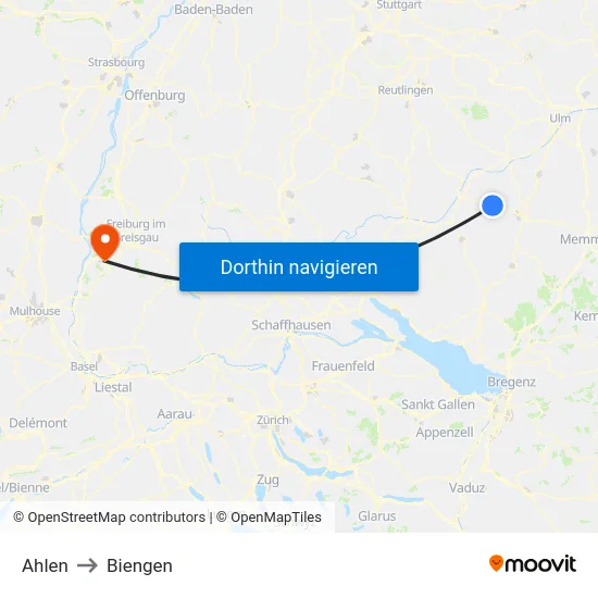 Ahlen to Biengen map