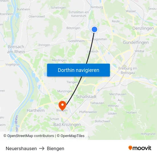 Neuershausen to Biengen map