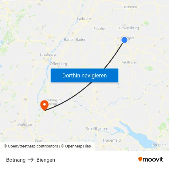 Botnang to Biengen map