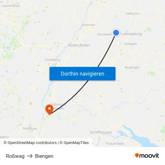 Roßwag to Biengen map