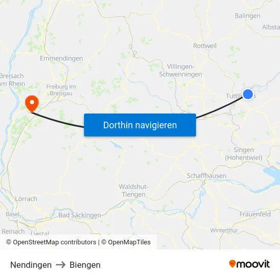 Nendingen to Biengen map