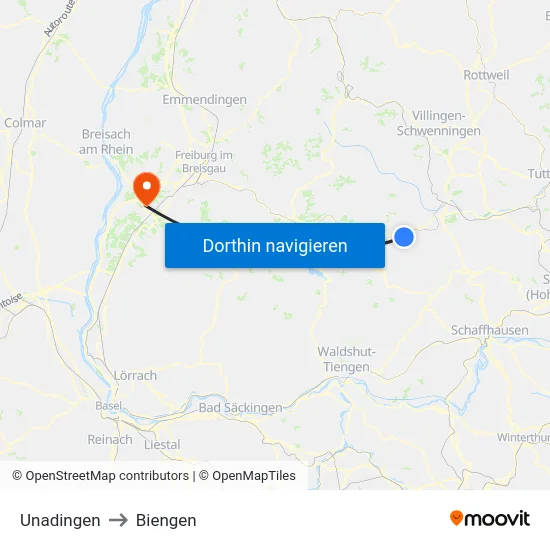 Unadingen to Biengen map