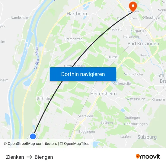 Zienken to Biengen map