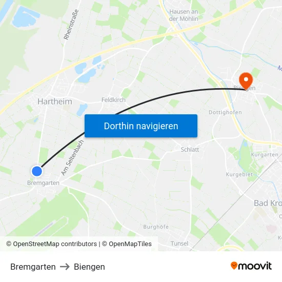 Bremgarten to Biengen map