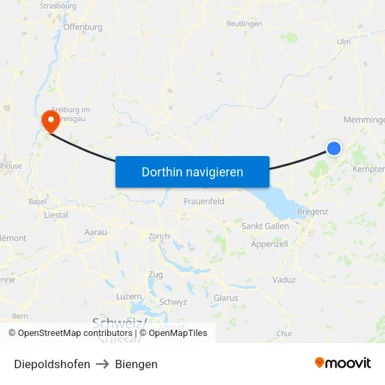Diepoldshofen to Biengen map