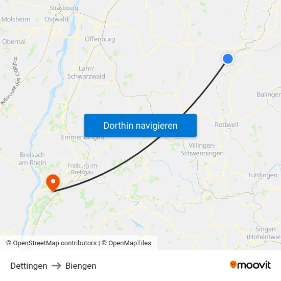 Dettingen to Biengen map