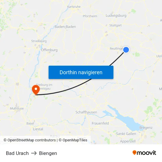 Bad Urach to Biengen map