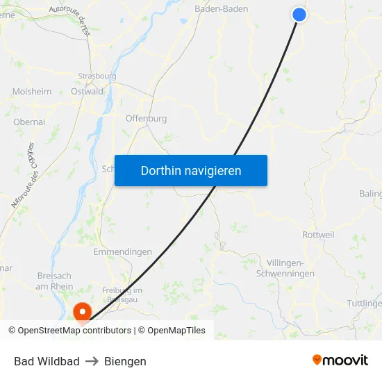 Bad Wildbad to Biengen map