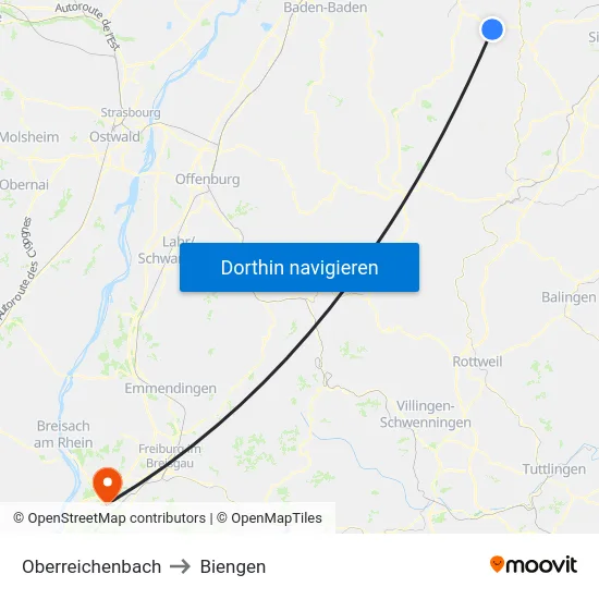 Oberreichenbach to Biengen map