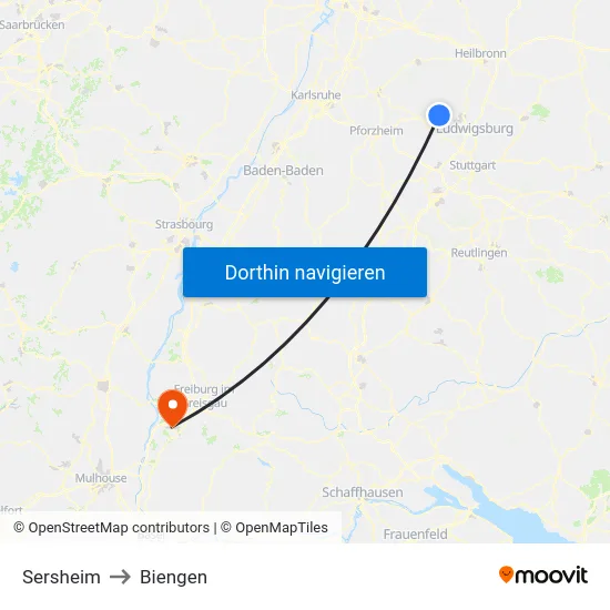 Sersheim to Biengen map