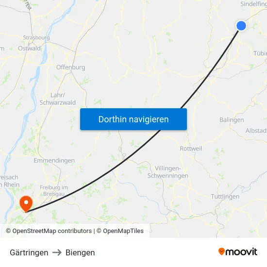 Gärtringen to Biengen map