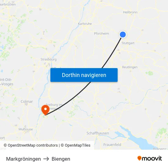 Markgröningen to Biengen map