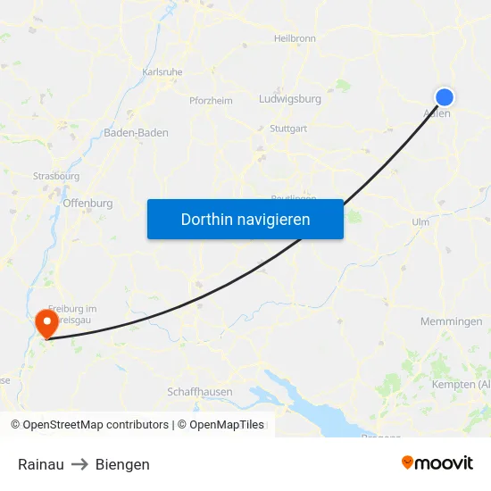 Rainau to Biengen map