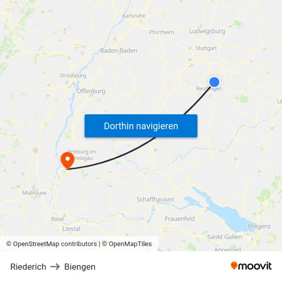 Riederich to Biengen map