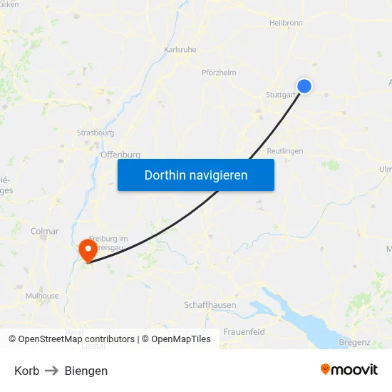 Korb to Biengen map