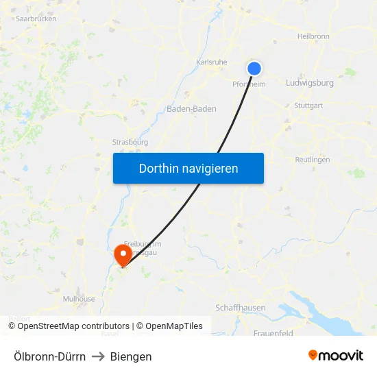 Ölbronn-Dürrn to Biengen map