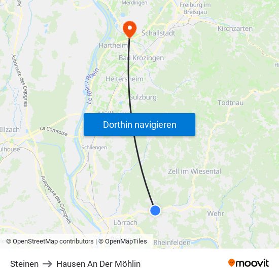 Steinen to Hausen An Der Möhlin map