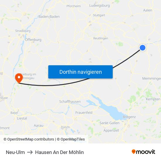 Neu-Ulm to Hausen An Der Möhlin map