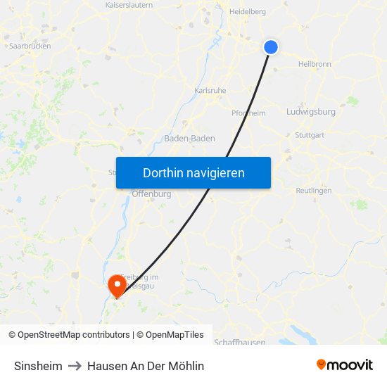 Sinsheim to Hausen An Der Möhlin map