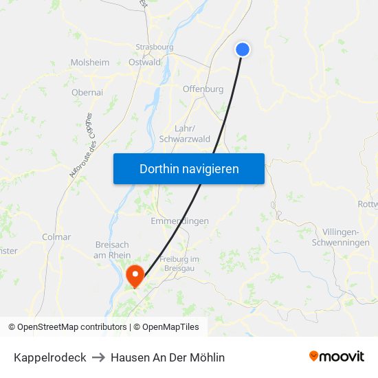 Kappelrodeck to Hausen An Der Möhlin map