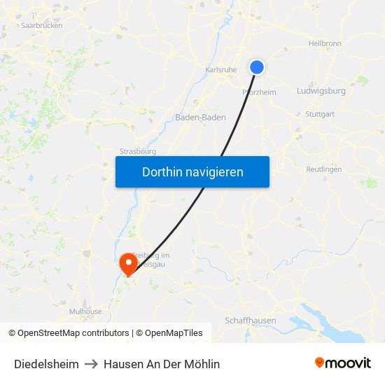 Diedelsheim to Hausen An Der Möhlin map