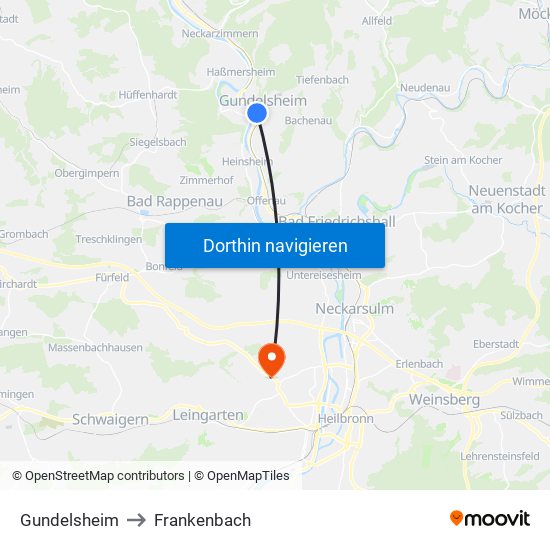 Gundelsheim to Frankenbach map