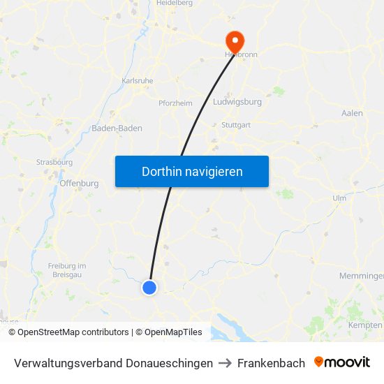 Verwaltungsverband Donaueschingen to Frankenbach map