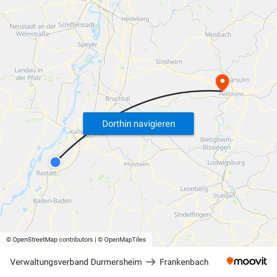 Verwaltungsverband Durmersheim to Frankenbach map