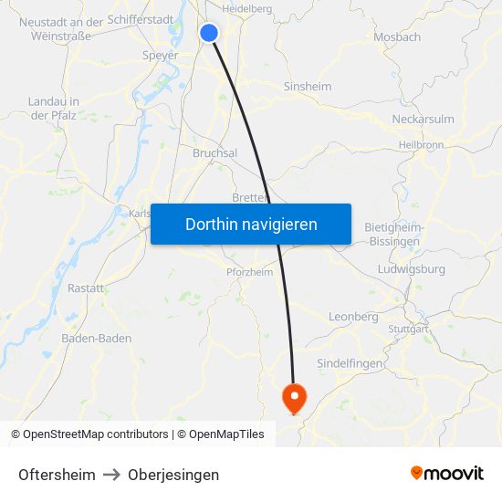 Oftersheim to Oberjesingen map