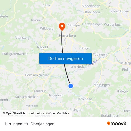 Hirrlingen to Oberjesingen map